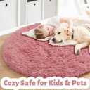Blush Pink Small Round Rug 3Ft for Kids Bedroom, Fluffy Fuzzy Furry Circle Area Rugs for Girls Room Decor Aesthetic, Shaggy Circular Carpet for Nursery Dorm Baby, Cute Neutral Dusty Rose Mauve Rug