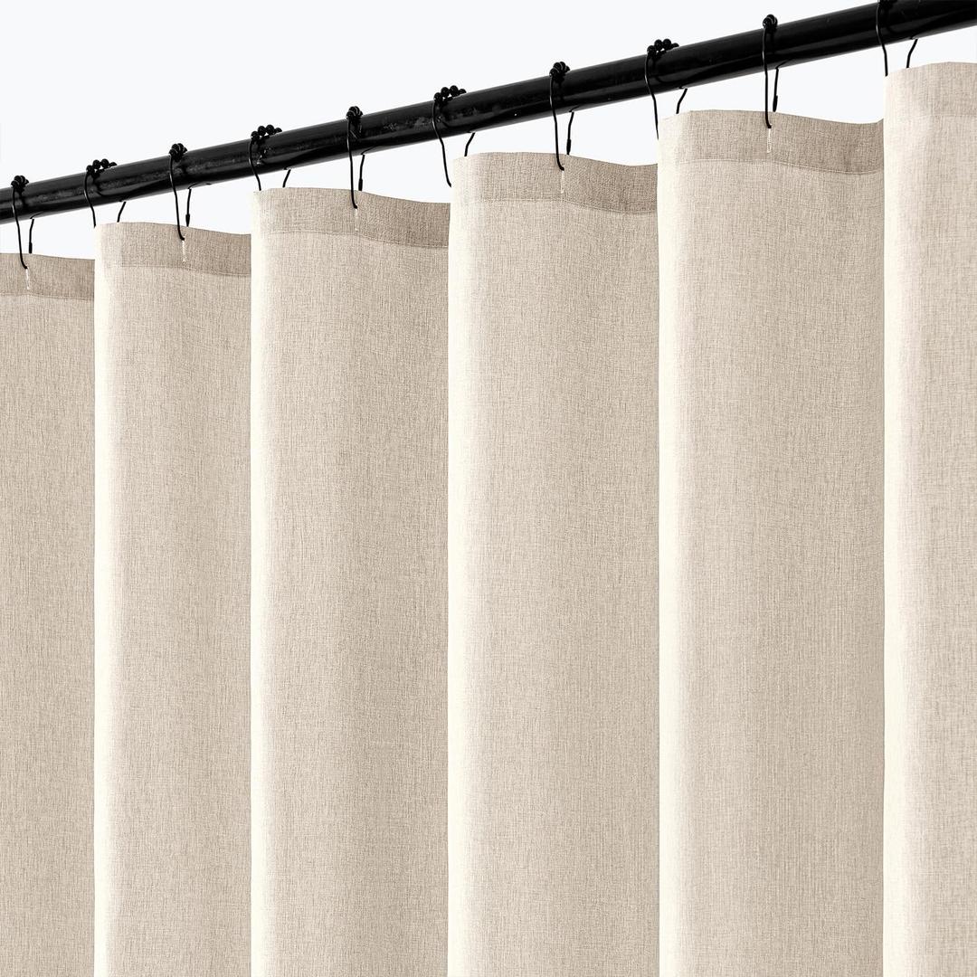 ANRODUO Boho Farmhouse Linen Long Shower Curtain, 96 Inch Cream Fabric Shower Curtain with 12 Metal Hooks, Waterproof Heavy Duty Polyester, Button Hole Design, Machine Washable for Bathroom, W72xL96