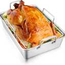 Roasting Pan with Rack for Turkey Chicken, Joyfair Stainless Steel Roaster Pan and Vrack for Toaster Oven, Rectangular Bakeware with Sturdy Handles, Heavy Duty & Dishwasher Safe (Large)