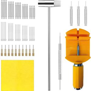Watch Link Removal Kit, Watch Repair Kit Repair Tools & Kits, Watch Band Adjustment Strap Pin Removal Tool Kit, Watch Chain Sizing Bracelet Adjuster Resizing Tool with Pins, Spring Bar Tool, Hammer (Yellow)
