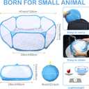 VitalCozy Hamster Playpen with Mat Small Animal Cage Tent Breathable Transparent Guinea Pig Playpen Waterproof Portable Yard Fence Mat Foldable Exercise Playpen Outdoor Indoor (Blue,Star)