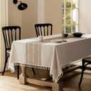 ZeeMart Contrast Linen Table Cloth 60x84 Inch (Fit 5ft, Narrow Fit 6ft Rectangle Table), Brown Farmhouse Heavy Weight Beige Tablecloth, Water Resistant Burlap Table Cover