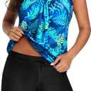 Aqua Eve Two Piece Women's Tankini Swimsuits Blouson Swim Tank Top with Shorts Modest Bathing Suits, Small