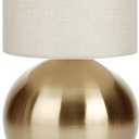 Modern Golden Small Table Lamp with Cotton Linen Shade, 10.4-inch LED Desk Light, One-Button Switch for Bedroom, Living Room, Nightstand, Includes Warm Light Bulb