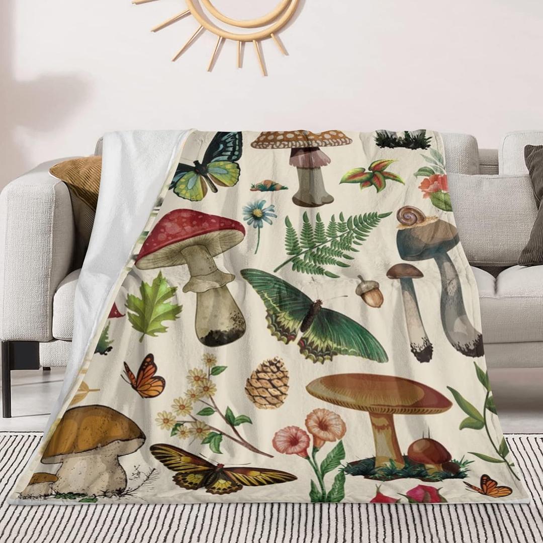 Mushroom Blanket Gifts for Women Soft Cozy Fleece Flannel Mushroom Throw Blanket All-Season for Sofa Couch Cottagecore Room Decor Blankets for Adults Teen 60"x50" Inches