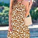 PRETTYGARDEN Womens 2026 Summer Halter Mini Dress Sleeveless Boho Floral Short Sundress Casual Flowy Beach Dresses (Brown, XXL)