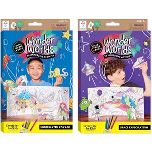 Creativity for Kids Wonder Worlds 3D Coloring Craft Kit 2 Pack: Outer Space and Underwater Voyage - Gifts for Boys and Girls (Ages 5+)