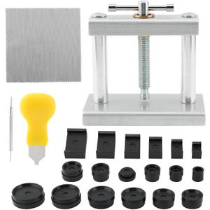 Watch Press Tool Kit with 18 Molds & Opener Remover, Back Case Closer for Closing The Cover, Watch Battery Replacement, Adjustable Height Repair Tool for Watchmakers (Silver Color)