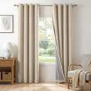 100% Blackout Shield Linen Blackout Curtains for Bedroom 84 Inches Long, Natural Flax Grommet Curtains for Living Room, Thermal Insulated Room Darkening Drapes for Nursery, 50" W x 84" L, 2 Panels