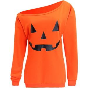 Lymanchi Women Slouchy Shirts Halloween Pumpkin Long Sleeve Sweatshirts Pullover (XX-Large, Orange)
