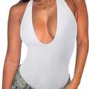 REORIA Bodysuits for Women Halter Tops 2025 Summer V Neck Backless Body Suits Tank Top Trendy Fashion Clothing (Large, White)