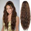 LEEONS 26 inch Drawstring ponytail Extension, Long Wavy pony tails hair extensions for Women - Synthetic Hairpiece Ponytail for Daily Use (Chocolate Brown with Honey Blonde Highlights)