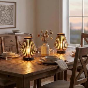 JHY DESIGN Set of 2 Dimmable Bedside Table Lamp 8.5''H Rechargeable Metal Cage Lantern with LED Edison Style Bulb Cordless Accent Lamp for Weddings Parties Patio Events for Indoors Outdoors