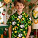 UNICOMIDEA Kids St Patricks Day Shirt Green Shamrock Plaid Shirts Short Sleeve for 11-12 Years Boys Button Summer Tops Party Holiday
