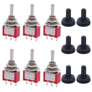 RUIAN 6Pcs Mini Momentary Toggle Switch SPDT 3 Position 3 Pins (0N)-Off-(ON) with Metal Bat Waterproof Boot Cap Cover