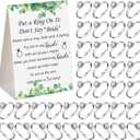 Woanger Put a Ring on It Bridal Shower Game with 50 Fake Rings, Rustic Greenery Theme Wedding Shower Games Wedding and Engagement Rings and Not Say Bride Rules Cards(Leaves, Silver)
