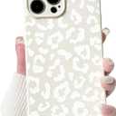 NITITOP Compatible with iPhone 14 Pro Case Aesthetic Cute Leopard Print Pattern for Women Girls Men Trendy Slim Fit TPU Bumper Silicone Shockproof Full Camera Protection Cover - White