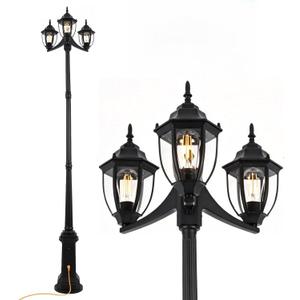 Outdoor Post Light Dusk to Dawn Sensor 3-Head Outdoor Lamp Post with Outlet Gfci, Anti-Rust Aluminum Waterproof Street Lamp Posts Outdoor Lighting for Outside Patio Yard Backyard