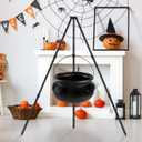 2025 Large Witch Cauldron Halloween Decorations Outdoor, Black Plastic Bowl Decor on Tripod with Lights Halloween Cauldron Pot Witches Cauldron Hocus Pocus Candy Bucket Decoration for Porch Home Party