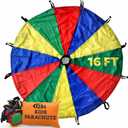 GSi Kids Play Parachute Rainbow Parachute Toy Tent Game for Children Gymnastics Cooperative Play and Outdoor Playground Activities (16 Feet)