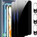 Ferilinso Full Coverage 3 Pack Privacy Screen Protector for Google Pixel 9 [Phone Case Friendly], 3 Pack Tempered Glass Camera Lens Protector Accessories [Auto- Dusting & Adhesive]