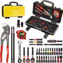 38Pcs Tools Set Packaged with Heavy-duty Tool Box, Include Screwdriver Bits, Nut Driver, Mini Ratchet Wrech, Quick change adapter,Tape Measure,Pliers Wrench and Bit Holder for Home Repairs