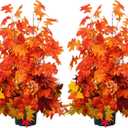 Fall Artificial Tree-35in Halloween Tree - 2PCS Maple Tree Fake Fall Tree UV Resistant Plants with Planter for Fall Porch Decor Indoor and Outdoor Home Garden Decor (2, Orange Color)