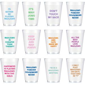 LemonRoad 12 Pcs 16 oz Mahjong Cups Frosted with Multicolor Funny Phrases Mah Jong Party Supplies Reusable Plastic Mah Jong Cups Gifts for Mahjong Game Night Christmas Birthday Celebration Accessories