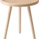 Small Rattan Side Table, Round Side Table for Living Room, Boho Wicker Coffee Table, Wooden Accent Table for Bedroom, Balcony, Small Space, Home Decor
