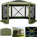 VEVOR Pop up Gazebo Screen Tent, 12 x 12 ft Large 6-Sided Camping Canopy Tent with Removable Top & Carry Bag, Quick-Set & Bite-Proof, Screen House Sun Shelter for 8-10 Persons Backyard Patio, Green