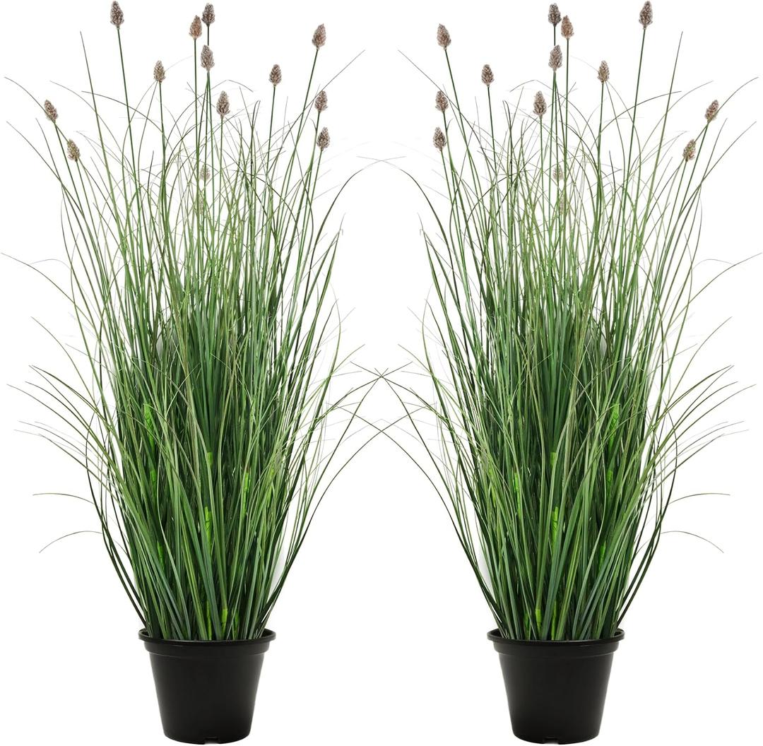 3FT / 4FT Extra Lush Artificial Plant (2pcs), Luxury Fake Tall Plants with Pot, Luxury Faux Tall Greenery with Dogtail for Garden Porch and Home Decor (Gray, 3FT)