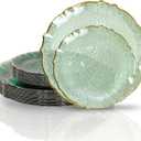 bUCLA 40PCS Sage Green Plastic Plates Disposable - Fancy Clear Hammered with Gold Lace-Edge - Include 20 Each (10inch Dinner & 7inch Dessert) Plates for Party, Birthday & Daily Use