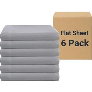 ZPECC Bulk Flat Sheets Only Twin Size 6 Pack, Easy Sort Top Bed Sheet by Color-Coded Label, Soft Durable Brushed Microfiber Fabric Hotel Airb&bs Essentials for Hosts, 66"x96", Light Gray
