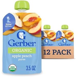 Gerber Stage 2 Baby Food, Organic Apple Peach Puree Pouch, 2 Servings of Fruit, No Added Sweetener, No Artificial Colors or Flavors, 12-Pack By 31 MAR 2026