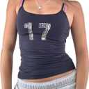 Women Y2k Floral Crew Neck Cami Tank Graphic Slim Fitt Sleeveless Camisole Vintage Aesthetic Going Out Tank Tops (Blue, M)