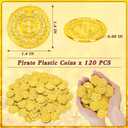 120 PCS Gold Coins, 1.4 in Plastic Gold Coins, 0.08 in Thick Fake Coins Pirate Coins Tokens Play Coins for Kids, Pirate Treasure Classroom Reward Adventure Theme Party Supplies for Pirate Party