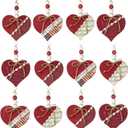 Leinuosen 12 Pcs Independence Day Tree Decorations Patriotic Vintage Red Heart Ornaments Retro Love Music Score Striped Star Design with Lace and Beads Romantic Hanging Decor for Home Wedding Party