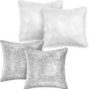 Irenare 4 Pcs Sequin and Fluffy Pillow Covers Winter Throw Pillow Cases Soft Cushion Cover for Couch Bed Sofa Xmas Day(18 x 18 Inch,White, Silver)