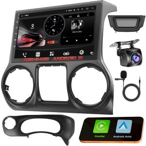 Upgraded Android 13 Car Radio for Jeep Wrangler (2011 2012 2013 2014), 10.2 Inch Car Radio with Carplay&Android Auto Support GPS Navigation, Backup Camera,FM/RDS Radio