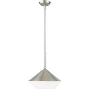 Livex Lighting 40685-91 Stockholm - 17" One Light Mini Pendant, Brushed Nickel Finish with Brushed Nickel Metal Shade