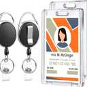 2 Set Badge Holder Retractable Clip Heavy Duty Badge Reel with Acrylic Clear Vertical ID Card Badge Holders for Work Office Nurse Teacher Student