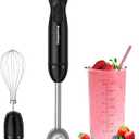 Bonsenkitchen HB3202 3-in-1 Hand Blender 1000W Electric Hand Blender with Measuring Cup and Whisk, Stepless Speed Adjustment for Milkshake, Mash, Sauce, Black
