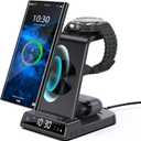 Wireless Charger for Samsung Charging Station with Clock for Samsung Galaxy S25 Ultra/S24 Ultra/Z Flip 6/5/Fold 5/Bud, 3 in 1 Android Charging Station, Watch Charger for Samsung Galaxy Watch 7/6/5Pro (Black)