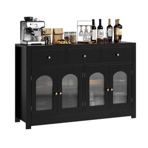 55" Buffet Cabinet with Drawers, Large Sideboard Buffet Storage Cabinet Coffe Bar with Adjustable Shelves for Kitchen Dining Living Room, Black