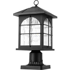 Solar Post Light Outdoor, Dusk to Dawn Outdoor Post Lamp, 3-in-1 Mounting (Pier/Pole/Hanging), Wireless Black Waterproof Fence Pole Light with Seeded Glass for Garden Yard Patio Entryway