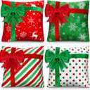 Kingdder Christmas Pillow Covers 18 x 18 Inch Set of 4 Farmhouse Xmas Throw Pillow Cases Gift Box Style Red Green White Snowflake Bow Decoration for Couch Holiday Sofa Cushion Decor