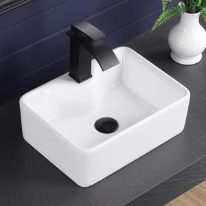 Vessel Sink 16"x12" Bathroom Rectangular Sink White with Faucet Hole, 15.9"x12"