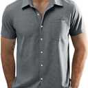 JOGAL Mens Short Sleeve Button Down Shirts Regular Fit Casual Summer Beach Shirt with Pocket, M