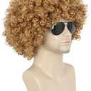 Karlery Men Women Afro 70s 80s Short Curly Golden Rocker Party Wig California Halloween Costume Cosplay Wig