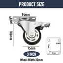 3 Inch Caster Wheel Set of 4 Heavy Duty Black Casters Plate Caster Wheels with Brake, Locking Casters Polyurethane Swivel Castors for Furniture and Workbench Cart(2 with Brakes & 2 Without)